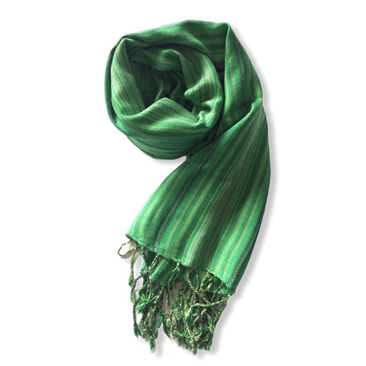 Small Striped Handwoven Scarf - Green