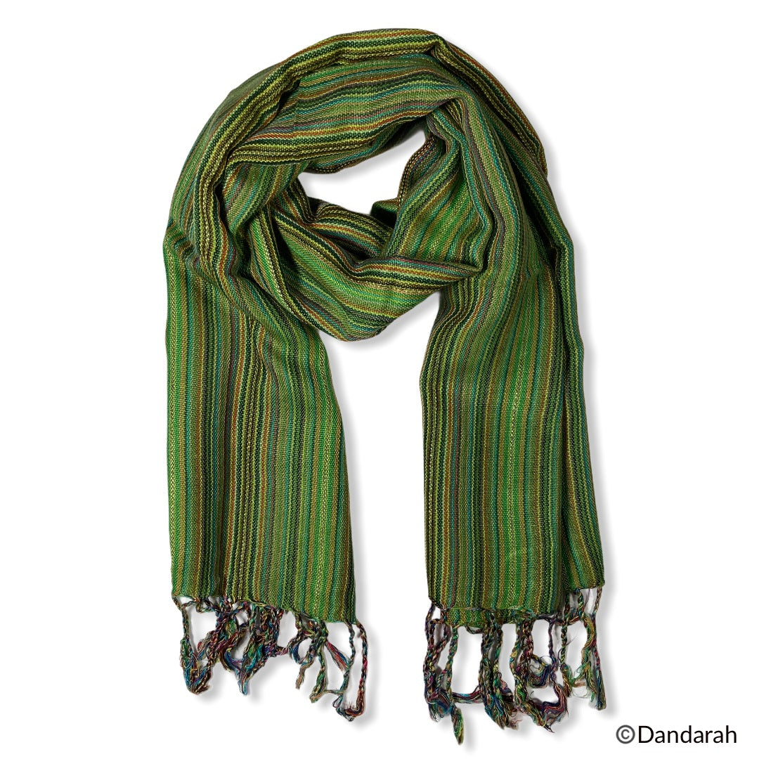 Small Striped Handwoven Scarf - Green & Pistachio