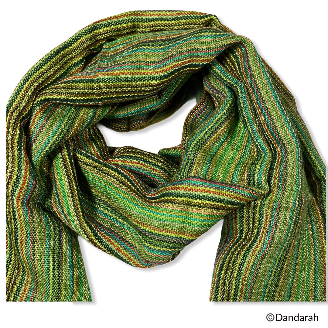 Small Striped Handwoven Scarf - Green & Pistachio