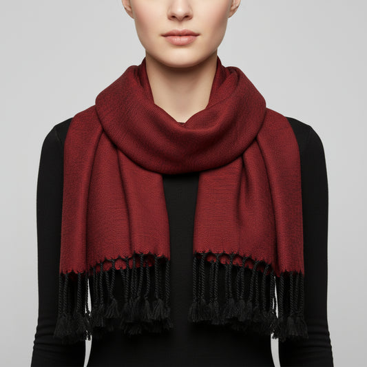 Fair Trade Small Solid Ethically and Sustainably Handwoven Bamboo Viscose Scarf - Variegated Red & Black