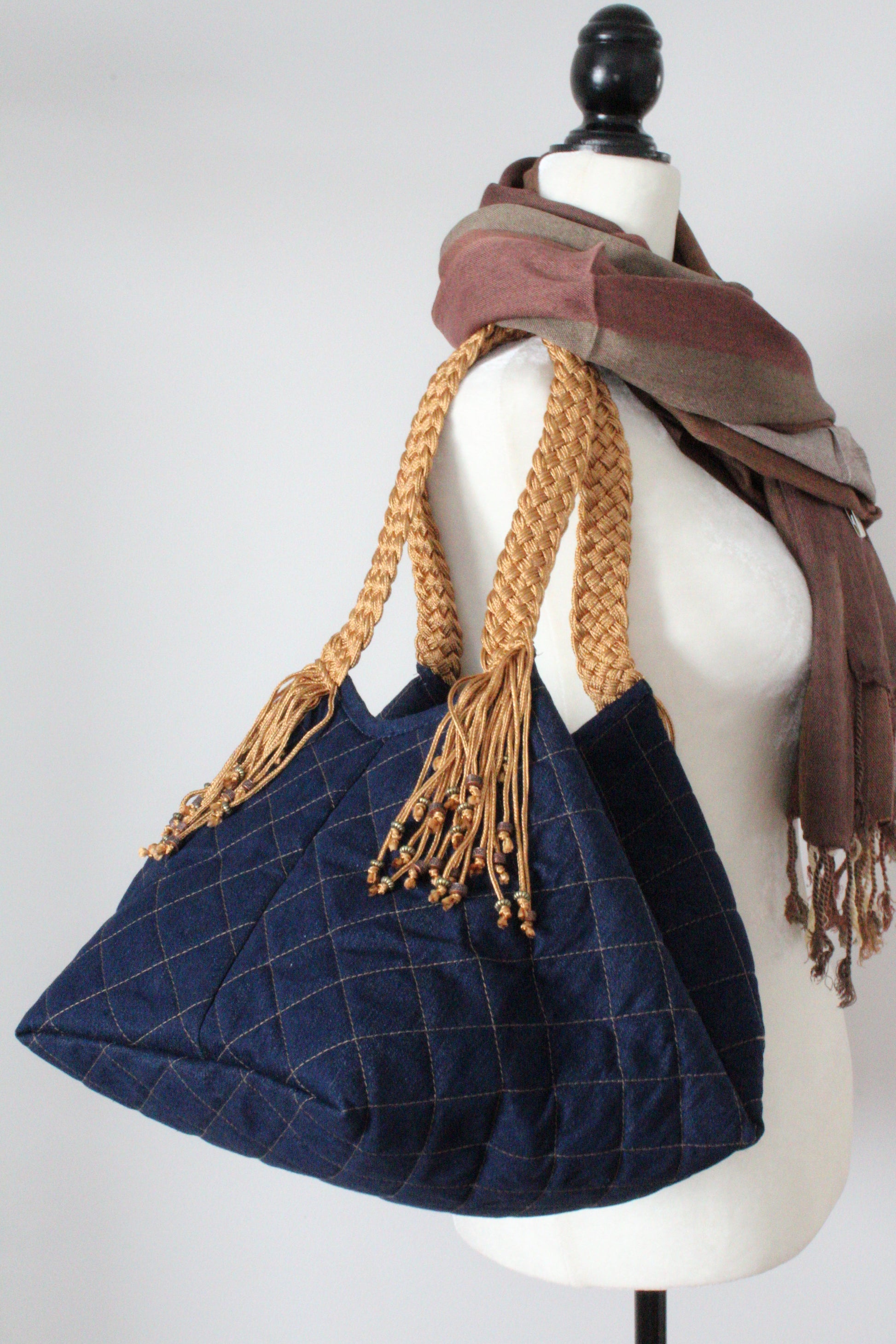 Sofia Handcrafted Shoulder Bag - Navy Blue Jeans