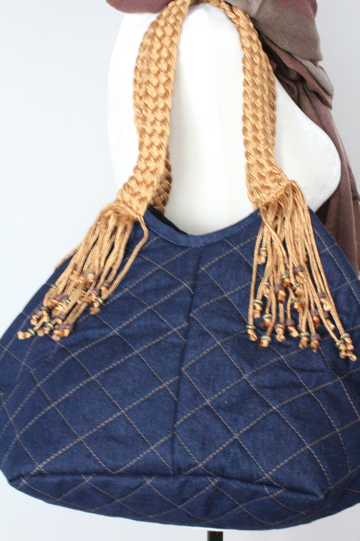 Sofia Handcrafted Shoulder Bag - Navy Blue Jeans