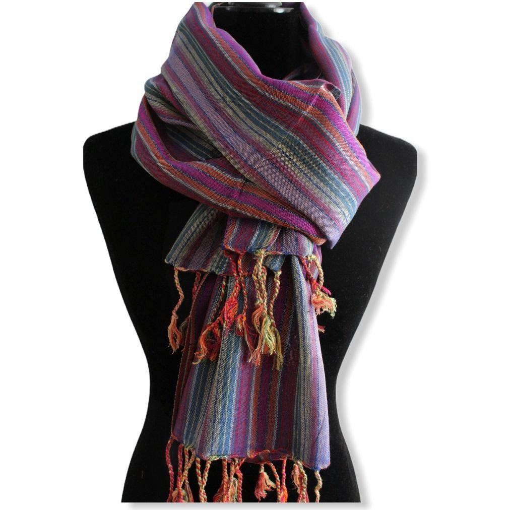 Striped Handwoven Scarf - Mauve & Green