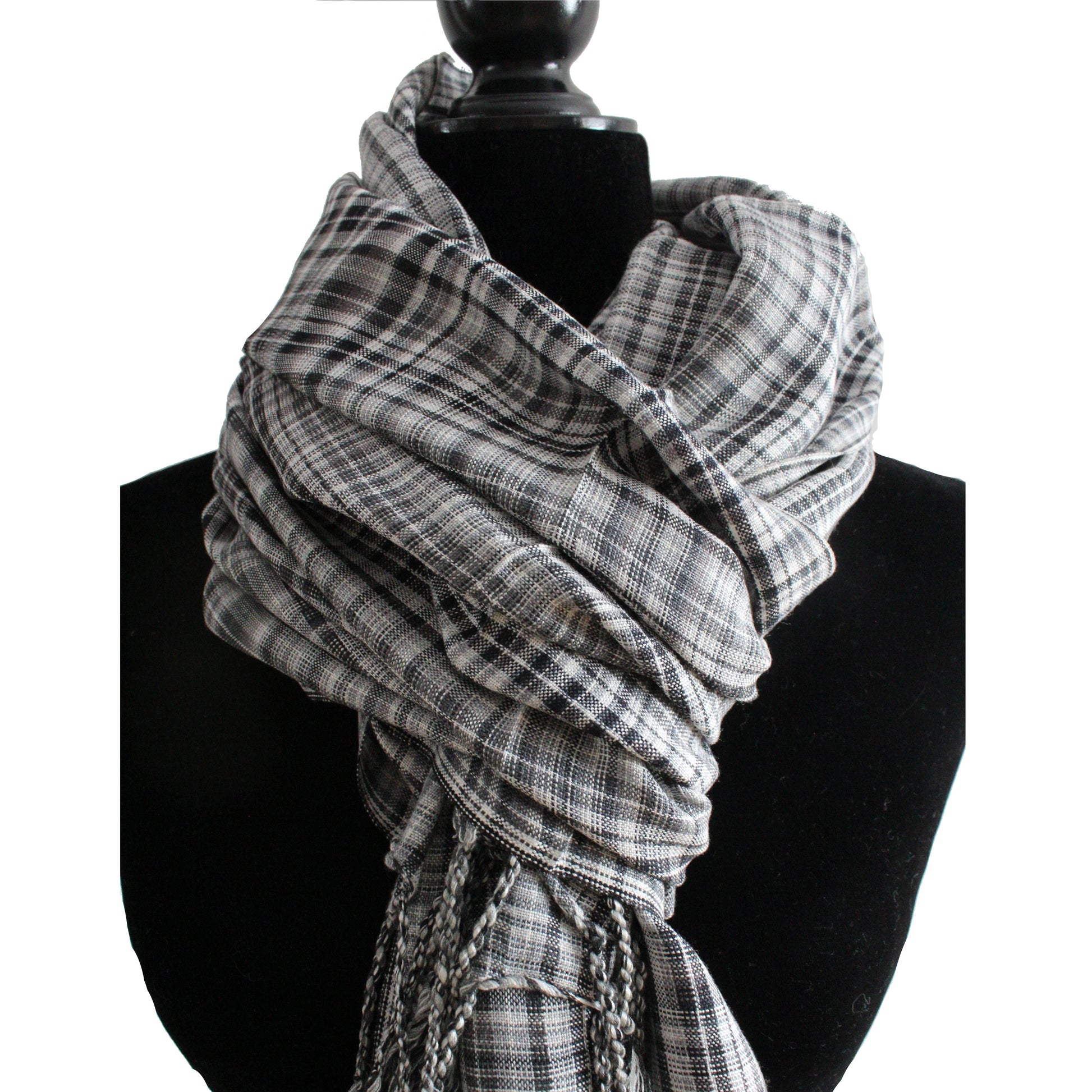 Striped Handwoven Scarf - Black & White