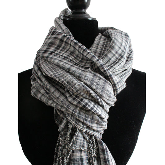 Striped Handwoven Scarf - Black & White