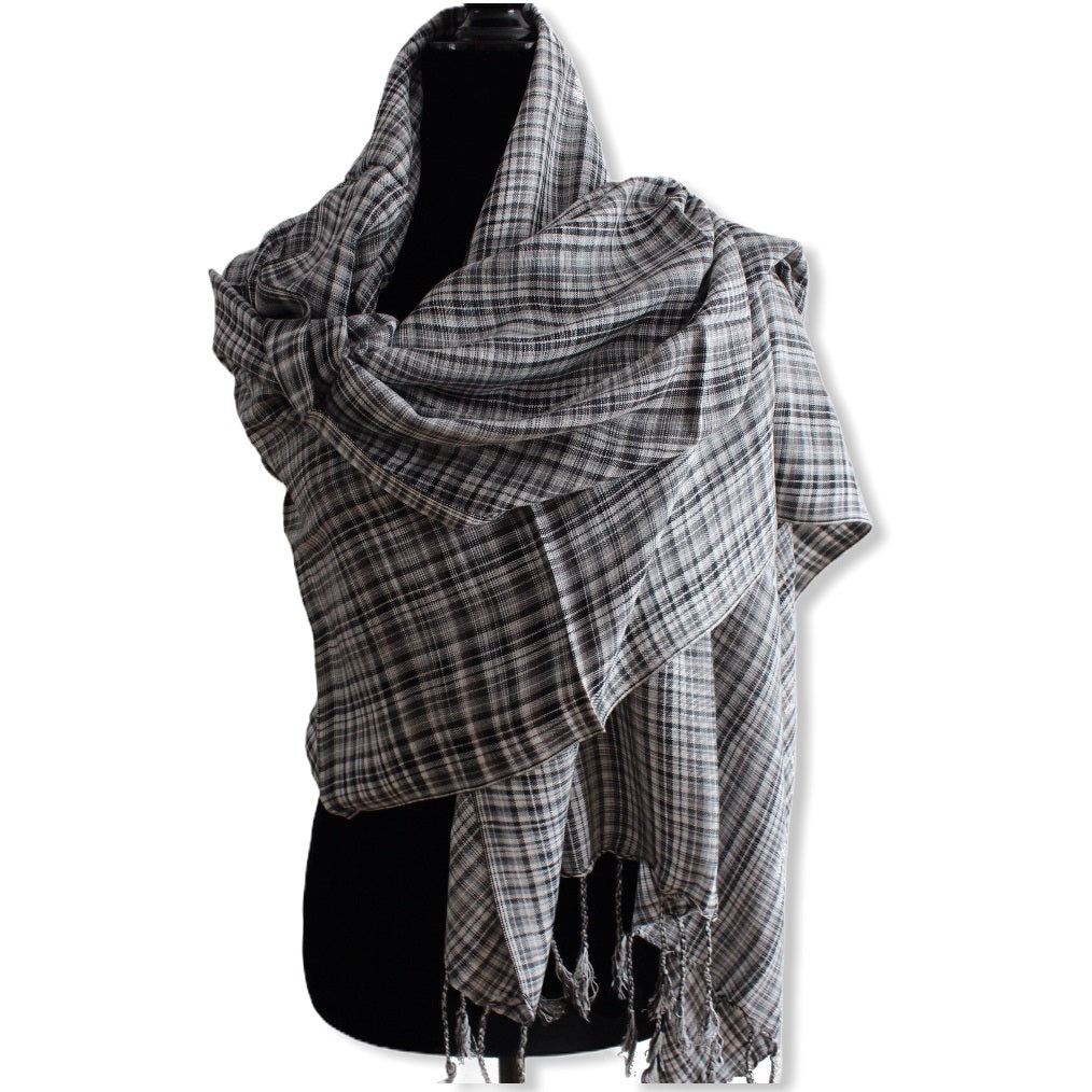 Striped Handwoven Scarf - Black & White
