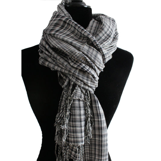 Striped Handwoven Scarf - Black & White