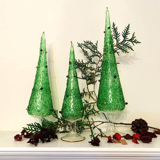 Blown Glass Tabletop Christmas Tree Green with Colors