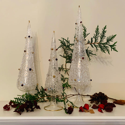 Blown Glass Tabletop Christmas Tree White with Colors