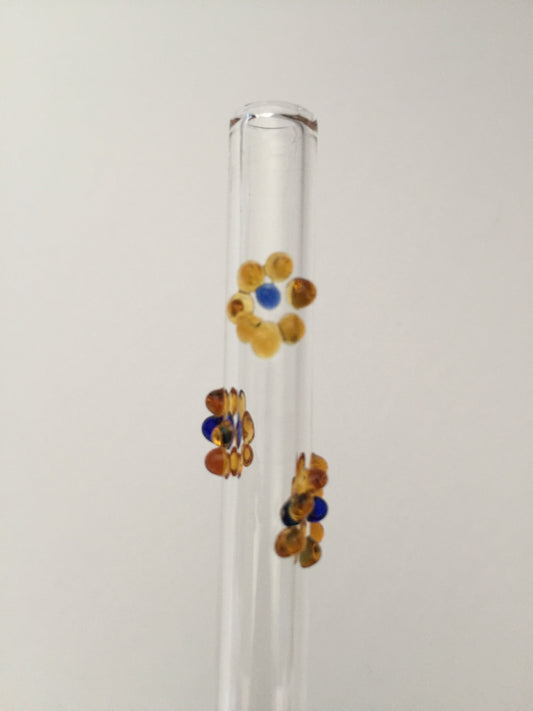 Blown Glass Straw - Transparent with Flowers