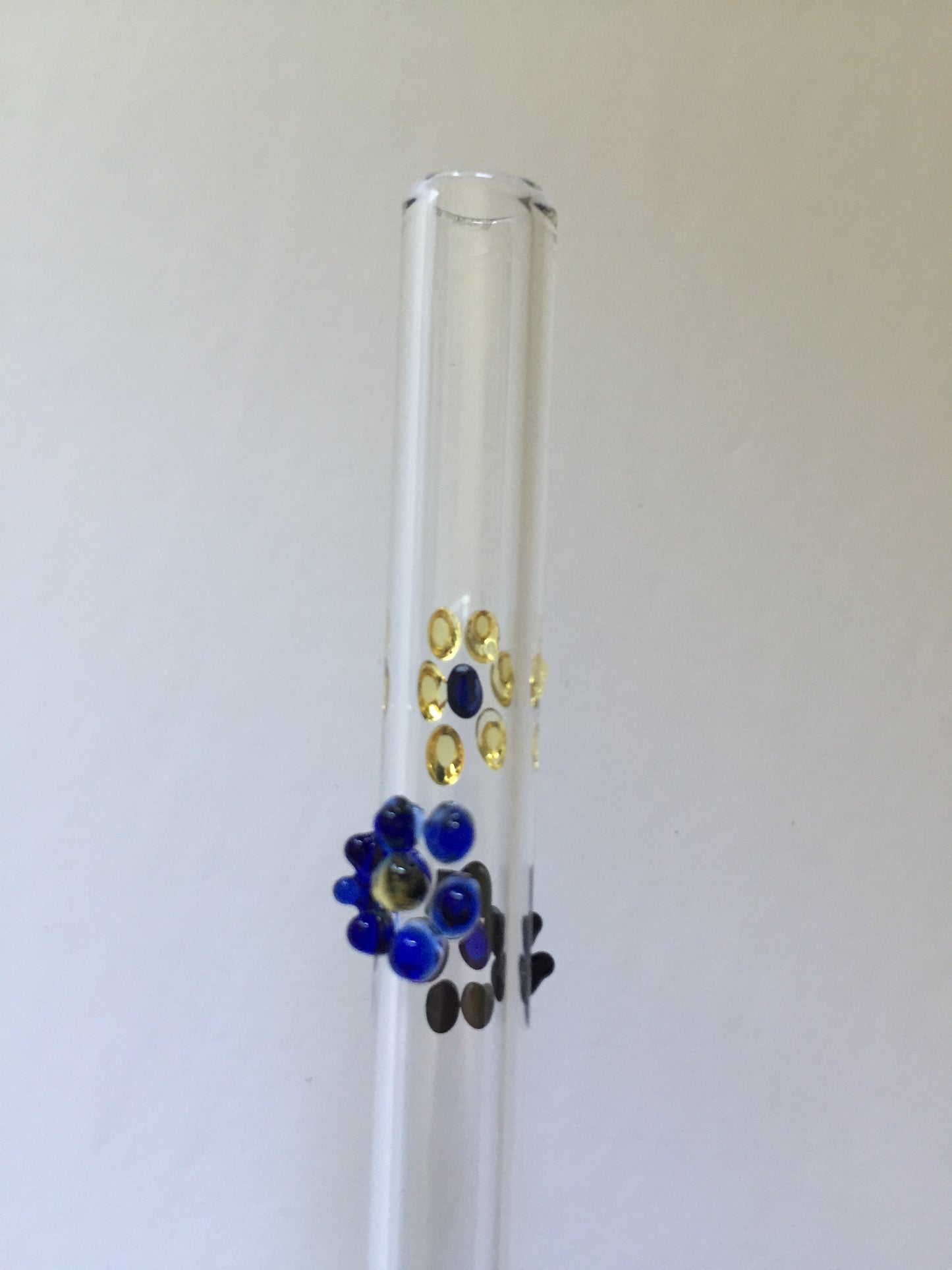Blown Glass Straw - Transparent with Flowers