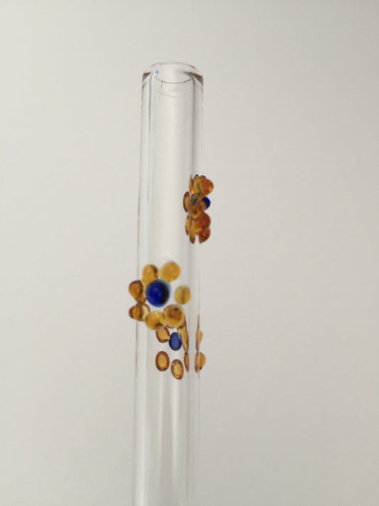 Blown Glass Straw - Transparent with Flowers