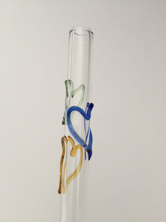 Blown Glass Straw - Transparent with Hearts