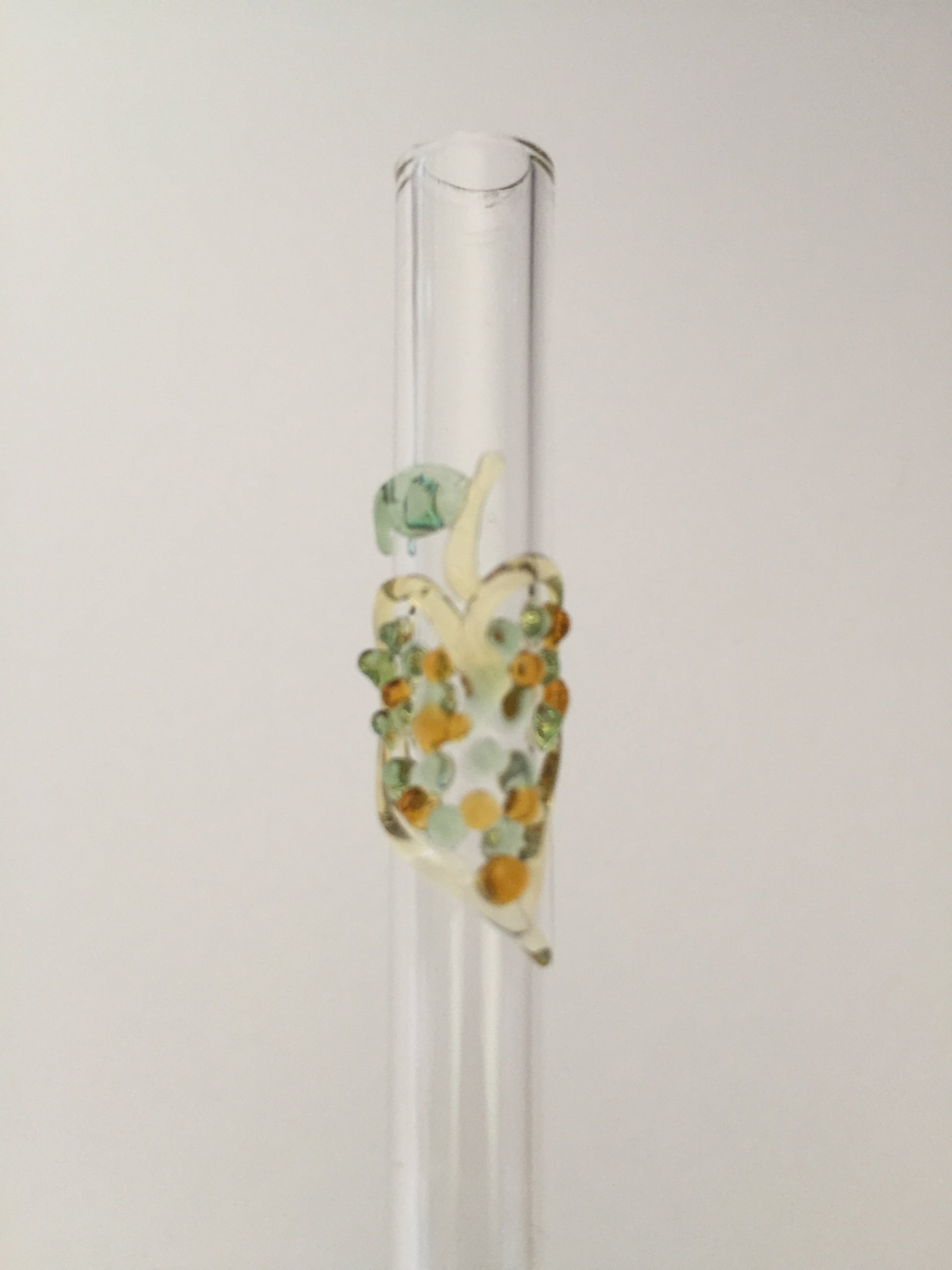 Blown Glass Straw - Transparent with Leaves