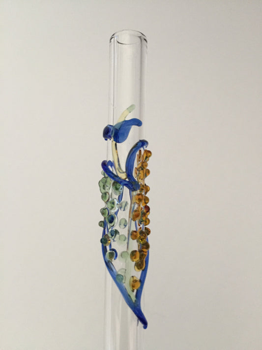 Blown Glass Straw - Transparent with Leaves