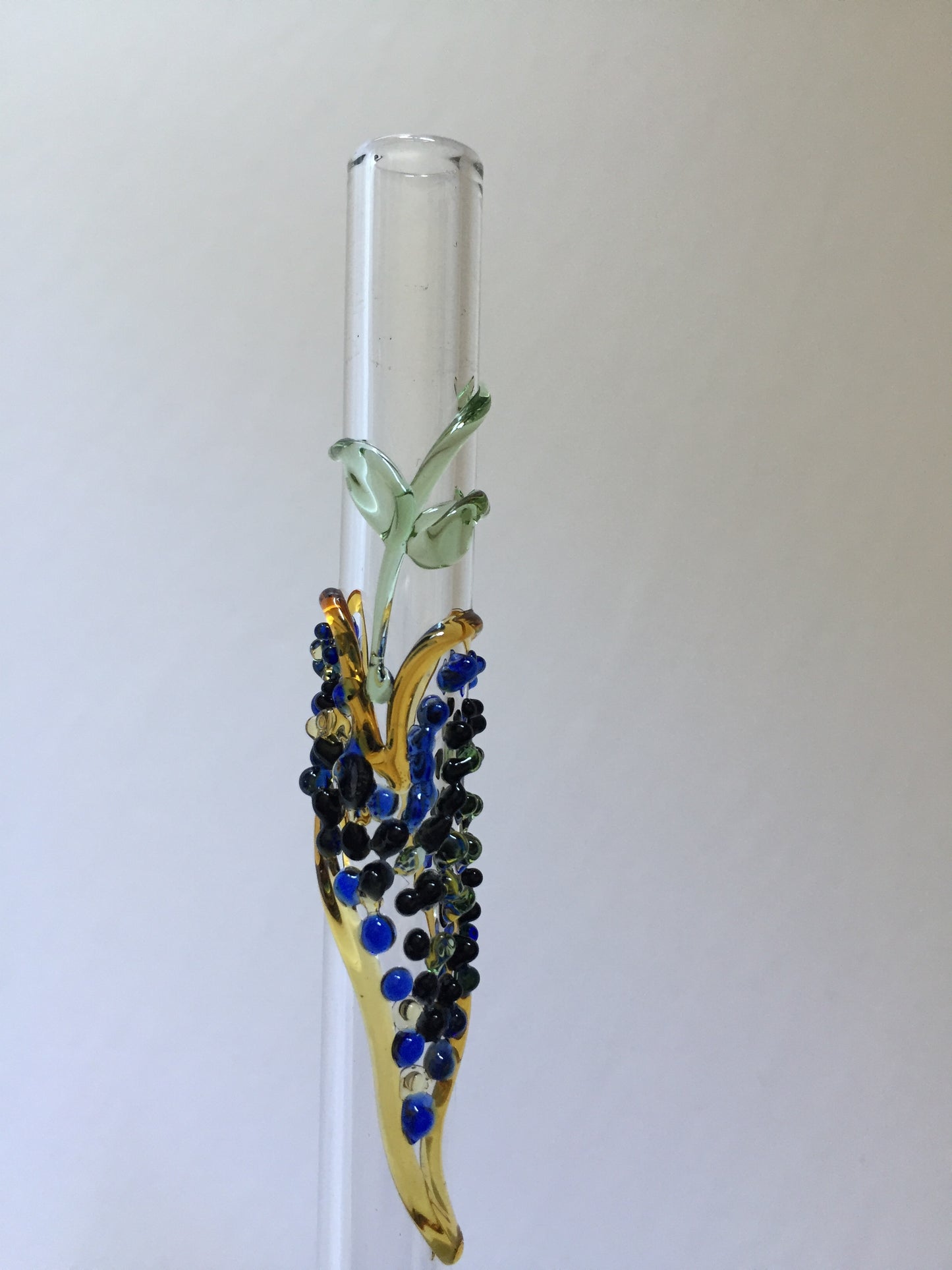 Blown Glass Straw - Transparent with Leaves