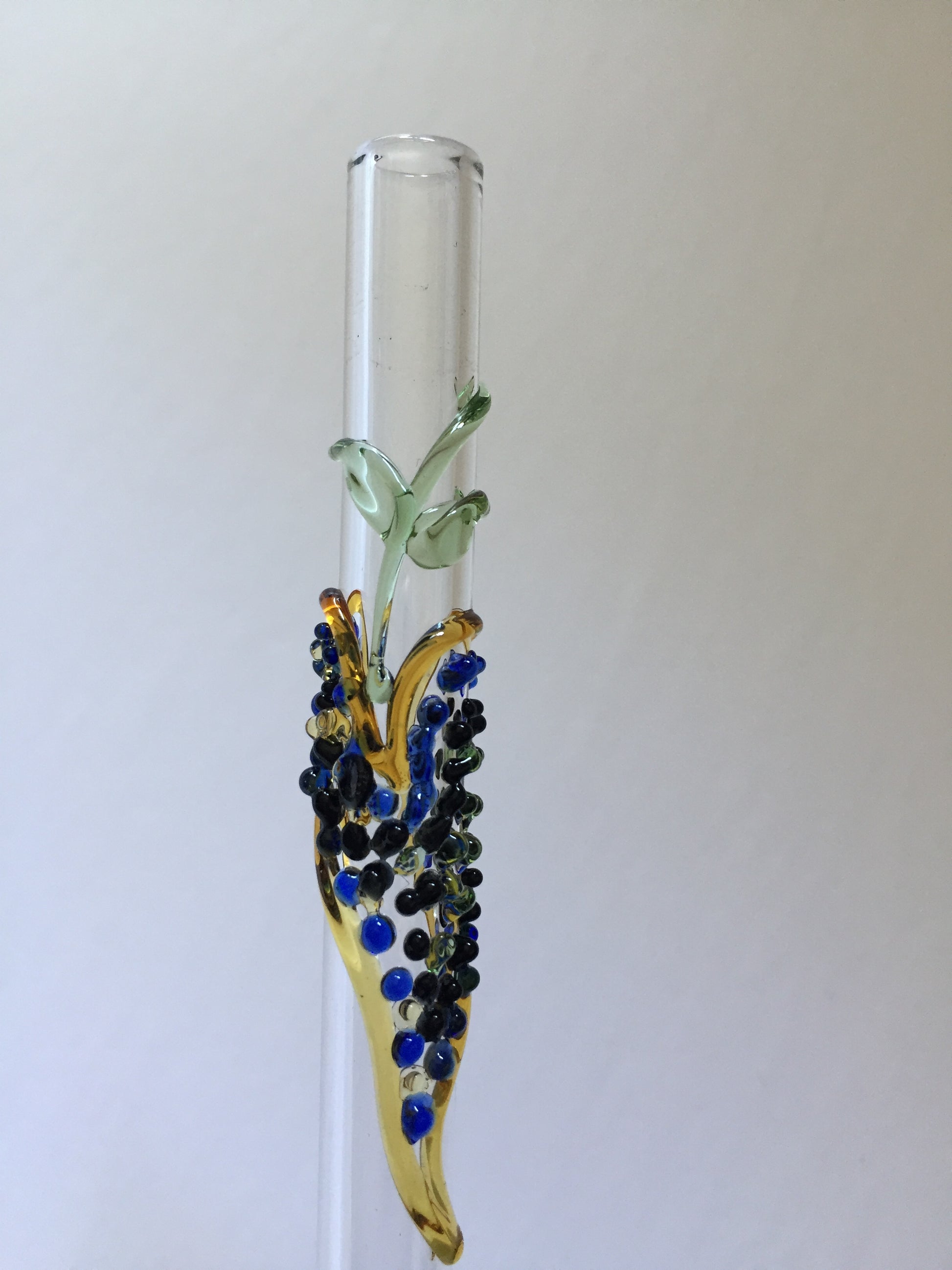 Blown Glass Straw - Transparent with Leaves