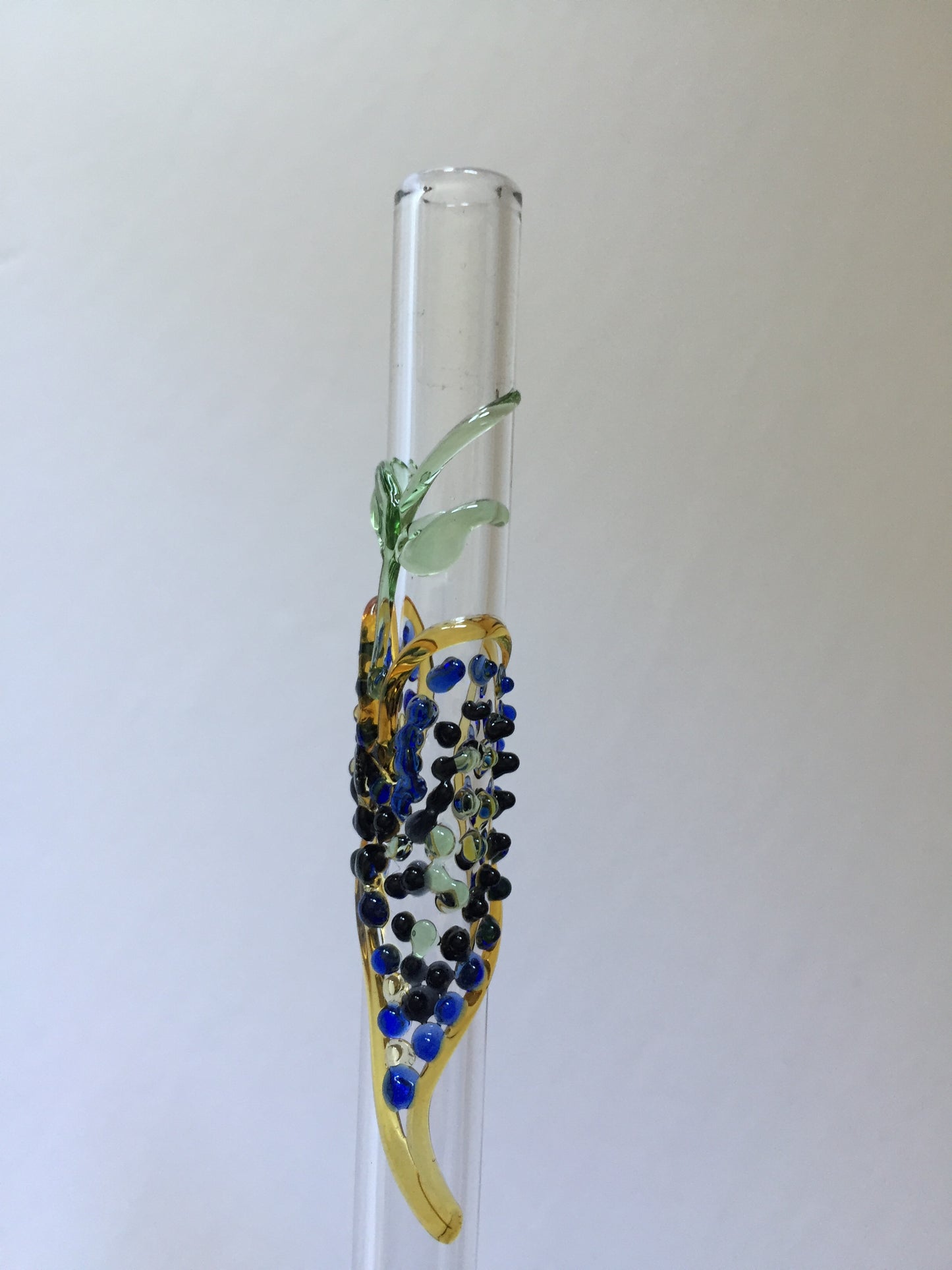 Blown Glass Straw - Transparent with Leaves