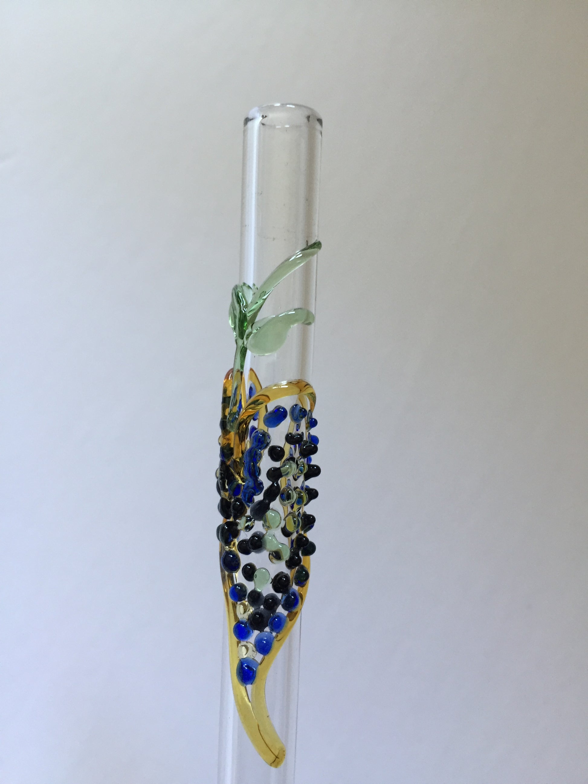 Blown Glass Straw - Transparent with Leaves