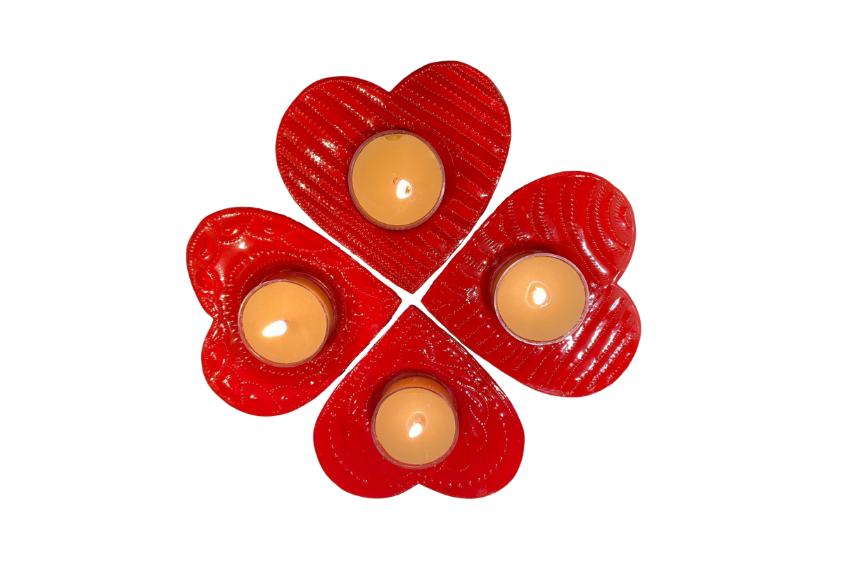 Metal Tealight Plate - Red Heart