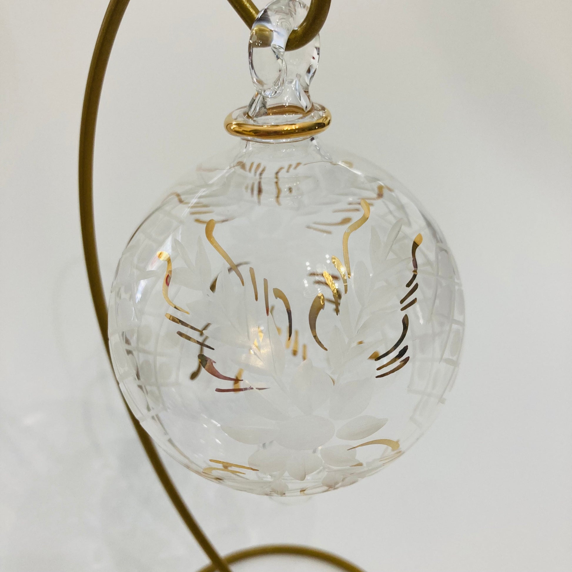 Blown Glass Ornament - Victorian Style Floral Gold