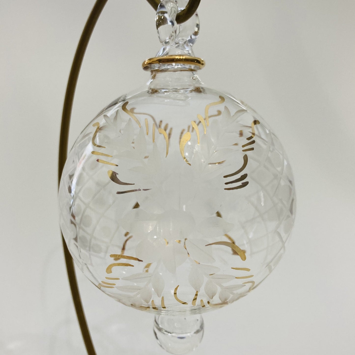 Blown Glass Ornament - Victorian Style Floral Gold