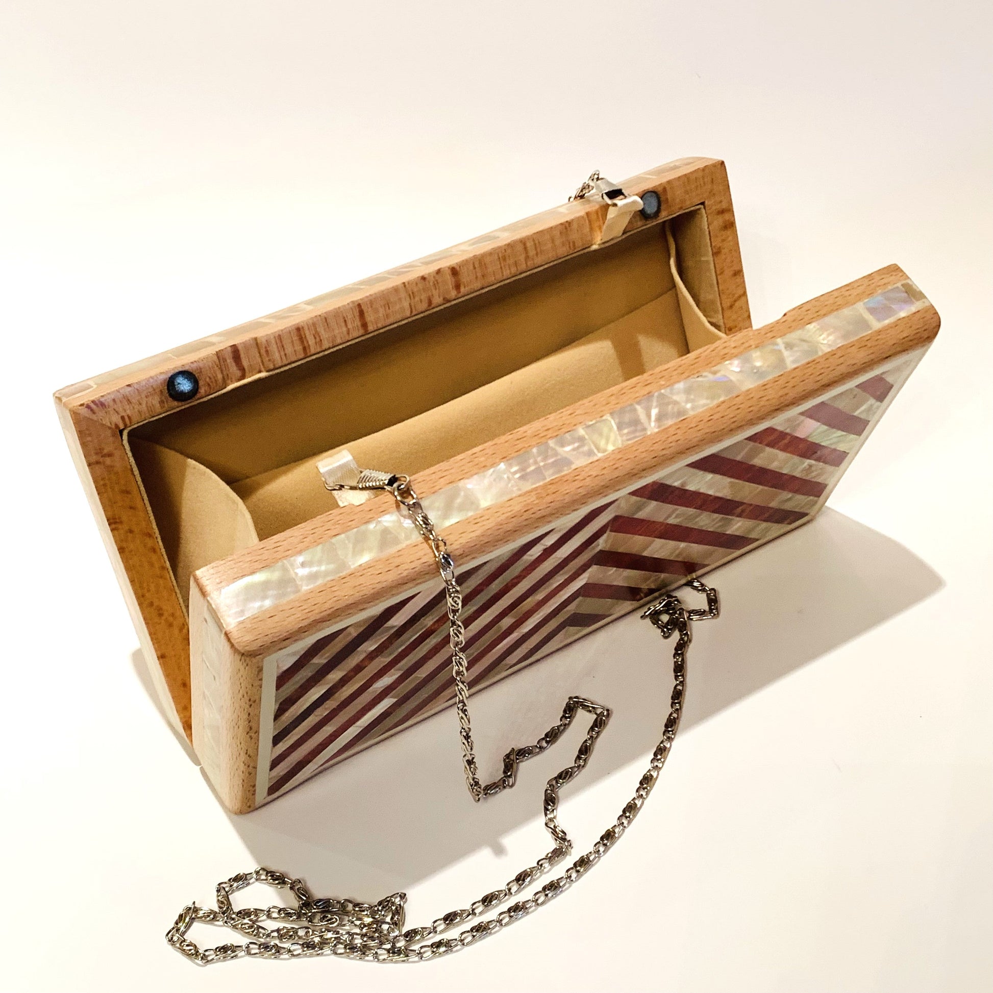 Wood Clutch with Mother of Pearl Enamel