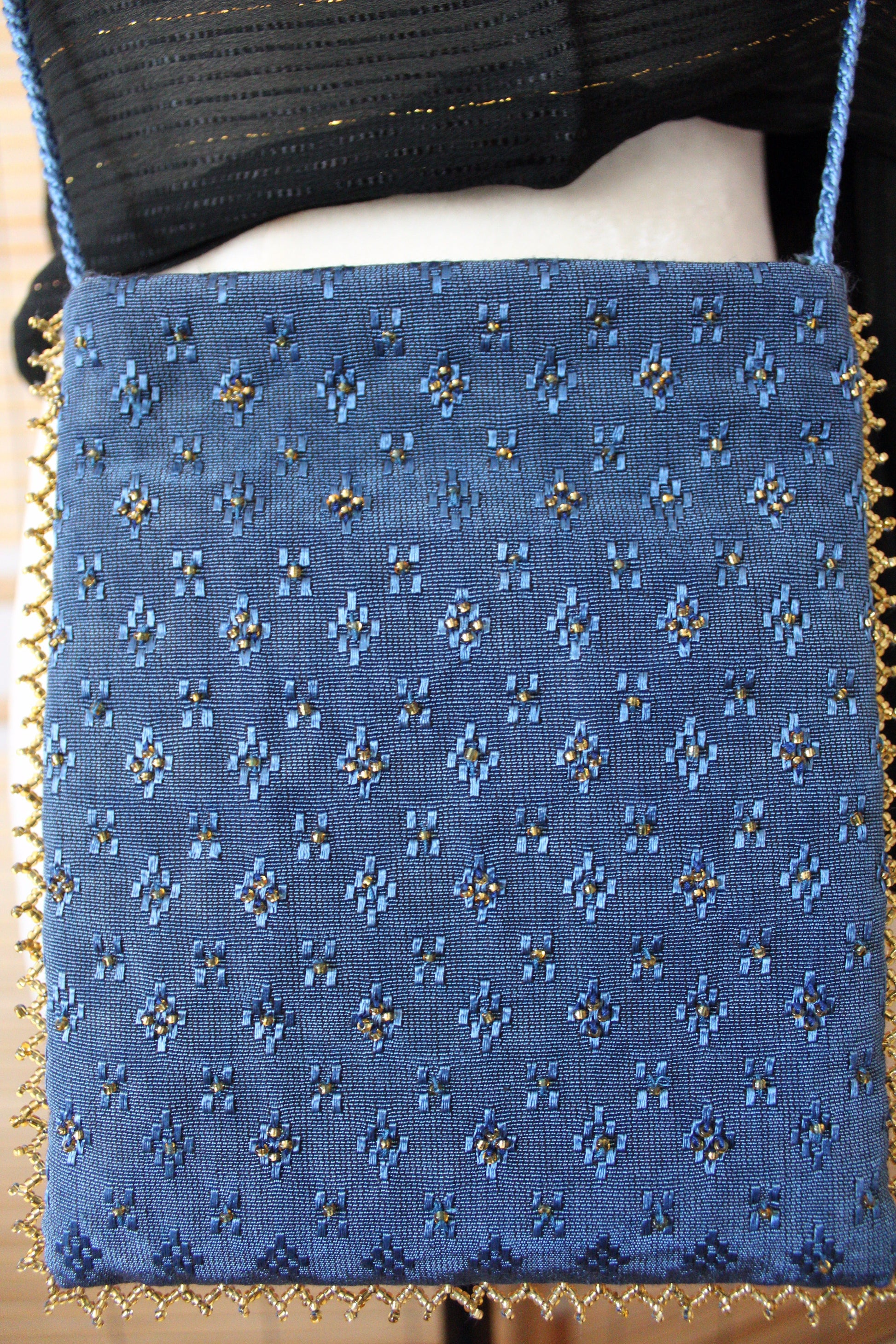 Zahra Handcrafted Moiré Crossbody - Blue