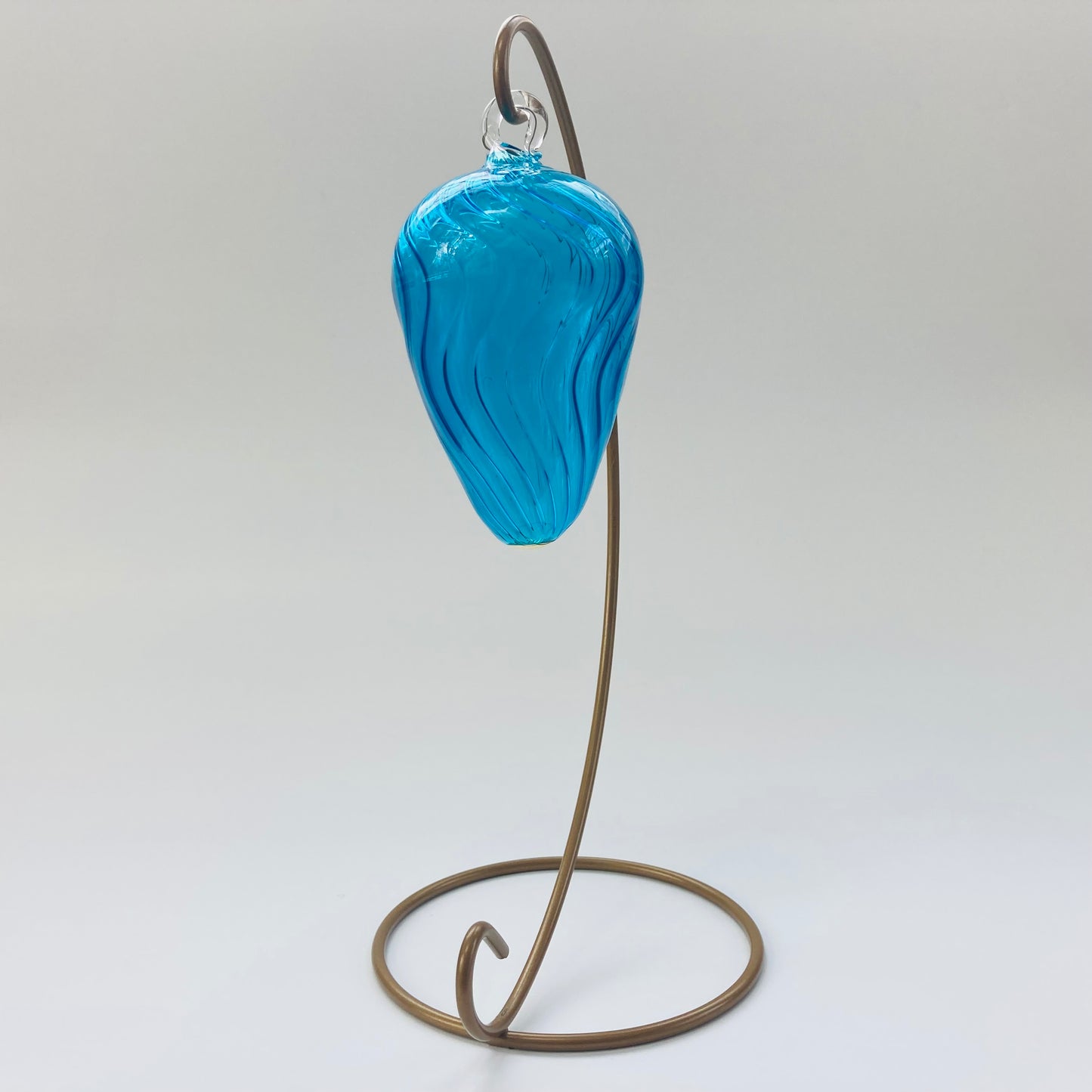Blown Glass Egg Ornament - Wavy Turquoise
